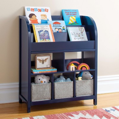 Martha Stewart Kids' Jr. Book and Bin Browser: Children's Bookshelf, Toy Storage with Book Display with Fabric Bins