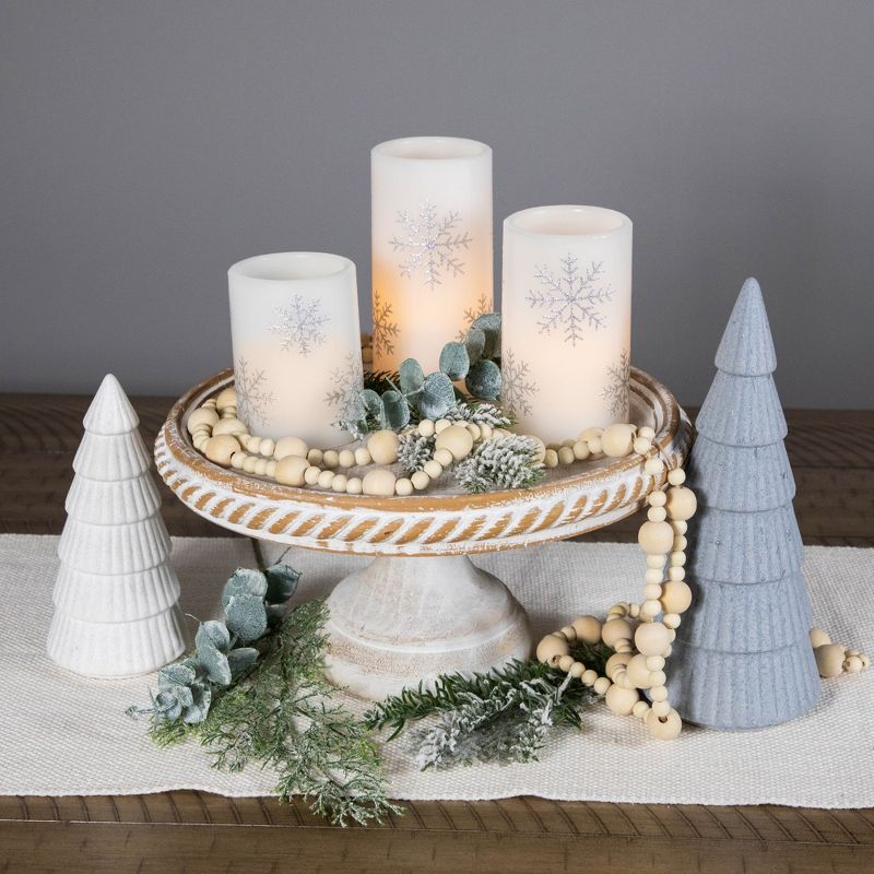 Northlight Set of 3 Flameless Silver Snowflakes Flickering LED Christmas Wax Pillar Candles 6", 2 of 8