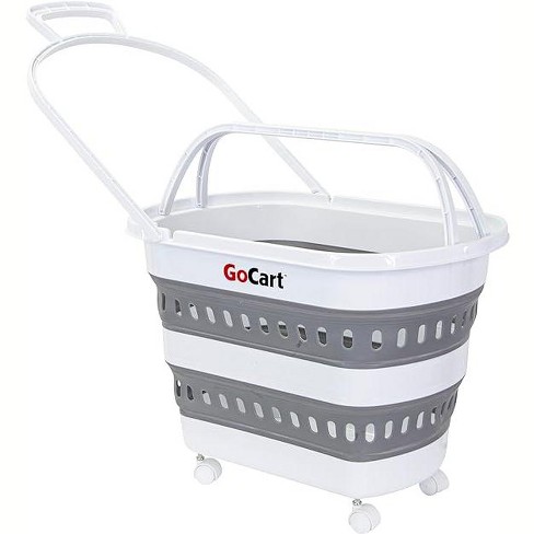 dbest products Folding Gocart Collapsible Laundry Basket On Wheels Grocery  Cart Shopping Foldable Pop Up Plastic Hamper Tote