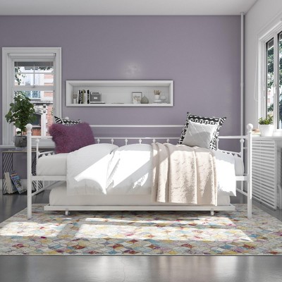 White Metal Queen Daybed with Trundle and Drawer