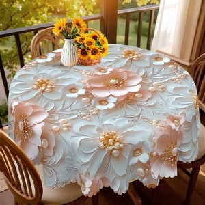 LOVEVOOK Washable Round Flower Tablecloth, Rectangle Floral Table Cover for Party Picnic Dinner Christmas Decor Indoor and Outdoor - 1 of 4