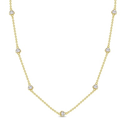 Clear CZ Heart Station Sterling Silver Necklace - In Season Jewelry