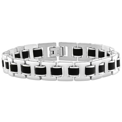 Pompeii3 Men's Steel Brushed Black Two Tone 11mm Link Flexible 8 " Bracelet