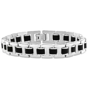 Pompeii3 Men's Steel Brushed Black Two Tone 11mm Link Flexible 8 " Bracelet - 1 of 3