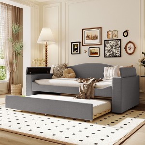 Twin/Full Size Upholstered Daybed with Storage Armrests, Trundle and Latest Integrated Bluetooth Audio System - ModernLuxe - 1 of 4