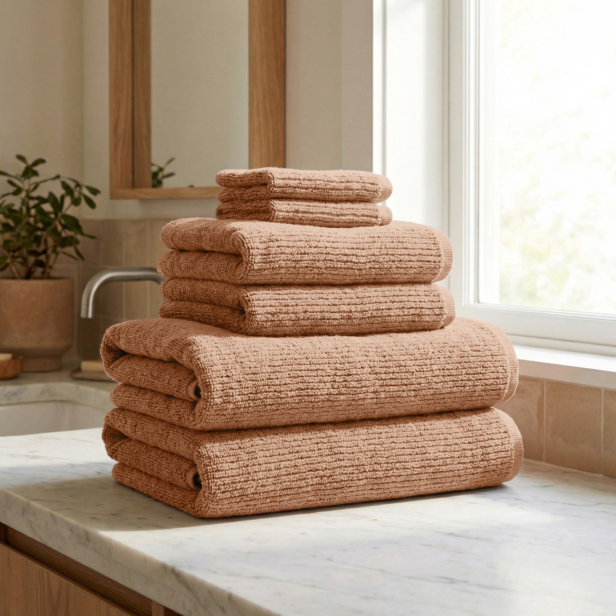 Turkish Cotton Textured 6-Piece Bath Towel Set - Great Bay Home (Adobe)