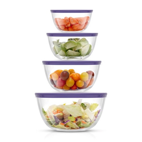 Joyjolt Joyful 4 Kitchen Glass Food Mixing Bowls With Lids - Purple : Target