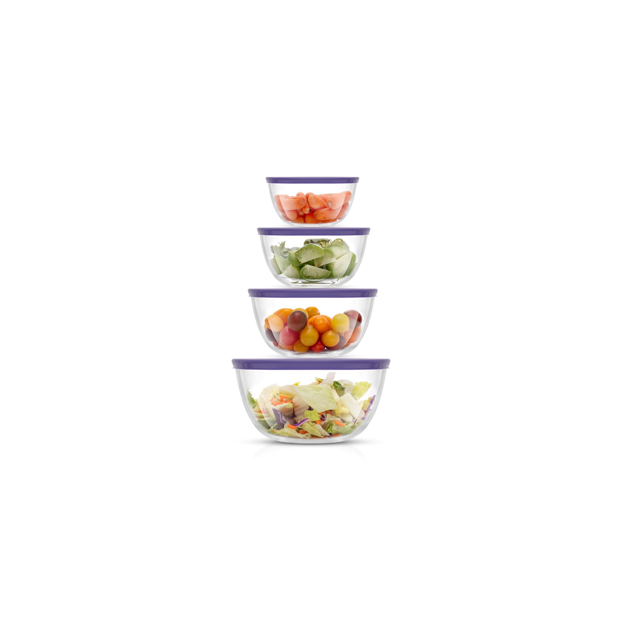 JoyJolt JoyFul 4 Kitchen Glass Food Mixing Bowls With Lids - Purple