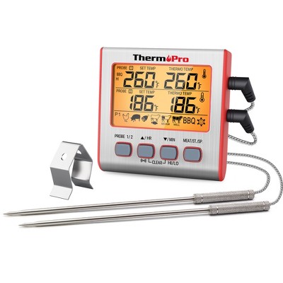 ThermoPro TP17W Digital Meat Thermometer with Dual Probes and Timer Mode Grill Smoker Thermometer with Large LCD Display