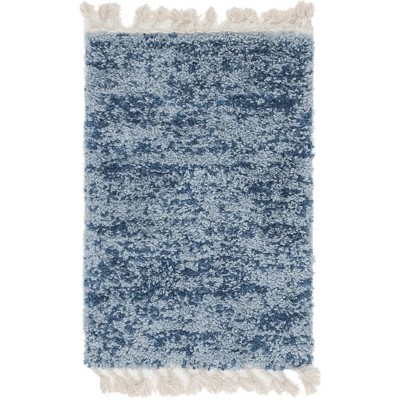Blue and Light Blue Hygge Shag Rug with Fringe 2' 2" x 3' 1"