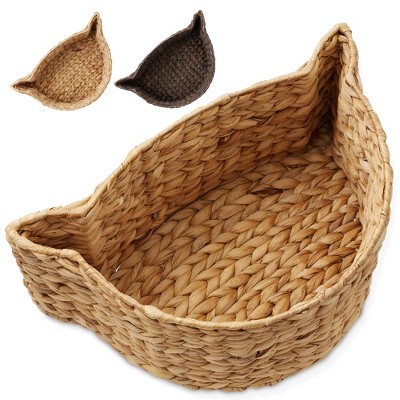 Casafield Cat Shaped Storage Basket, Large Water Hyacinth Pet Toy Bin Organizer