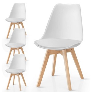 ADILE Modern Dining Chairs w/Padded Seat Wood Legs, Set of 4, White - 1 of 4