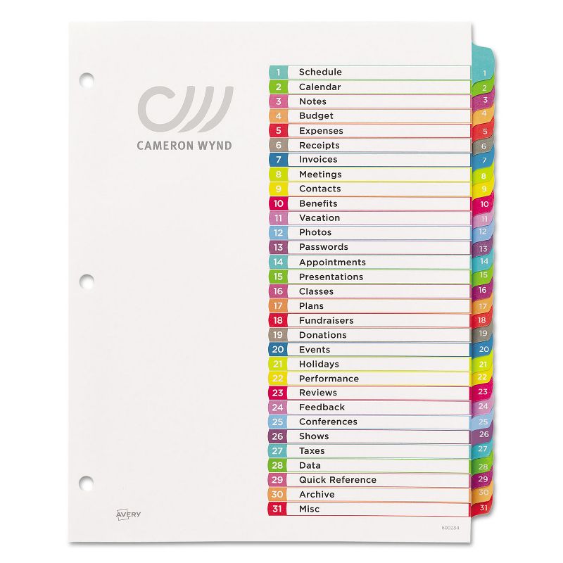 Avery Ready Index Table of Contents Dividers Multicolor Tabs 1-31 Letter 11846, 2 of 10