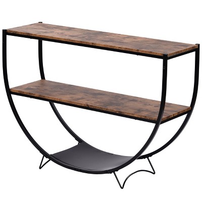Console Table, Industrial Style Entryway Table With 3-Tier Open Storage Shelf, Wooden Sofa Table