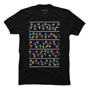 Men's Design By Humans Christmas Garland Lights Retro Pixel Pattern By R4Design T-Shirt - 1 of 4