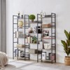 VYNXARIA Spacious Triple Wide 5 - shelf Bookshelves in Industrial Retro Wooden Style: Rustic Gray for Home and Office - 2 of 4