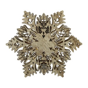 Northlight 8.5" Lighted Brown Wooden Snowflake Christmas Tree Topper - Clear Lights - 1 of 2