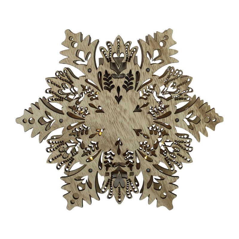 Northlight 8.5" Lighted Brown Wooden Snowflake Christmas Tree Topper - Clear Lights, 1 of 3