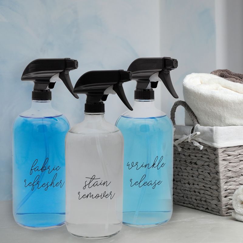 Darware 32oz Clear Glass Laundry Spray Bottles, 3pc Set; Pre-Labeled w/ 3-Setting Sprayers, 2 of 9