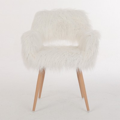 GlasFlength Accent Chairs Modern Faux Fur Upholstered Chair with Metal Legs Simple Design for Living Room Bedroom, White, 17.5"*18.5"*30.3"