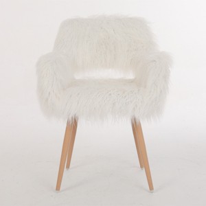 GlasFlength Accent Chairs Modern Faux Fur Upholstered Chair with Metal Legs Simple Design for Living Room Bedroom, White, 17.5"*18.5"*30.3" - 1 of 4