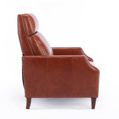 Mid-Century Caramel Leather Push-Back Recliner