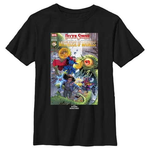 Boy s Marvel Doctor Strange in the Multiverse of Madness Modern Comic Cover T Shirt Black Small