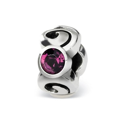 Black Bow Jewelry Sterling Silver February Crystal Birthstone, 3-Stone Bead Charm