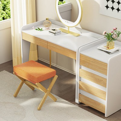 Folding Rectangle Standard Tufted Upholstered Ottoman Stool With Solid Wood Legs