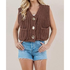 Women's Button Knit Sweater Vest - SUNDAYUP - 1 of 4