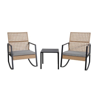 3pc Steel & Wicker Woven Rocker Chat Set - Tan - Nicole Miller