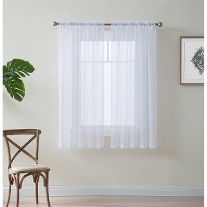 HLC.ME Sheer Voile Transparent Window Treatment Rod Pocket Curtain Panels - Set of 2 - 1 of 4