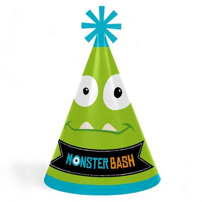 Big Dot of Happiness Monster Bash - Cone Little Monster Happy Birthday Party Hats for Kids and Adults - Set of 8 (Standard Size)