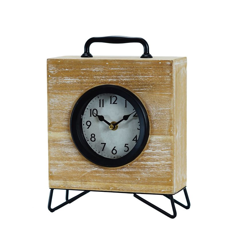 VIP Wood 14.5 in. Brown Square Table Clock with Legs and Handle, 1 of 2