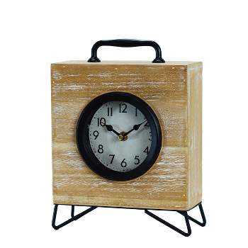 VIP Wood 14.5 in. Brown Square Table Clock with Legs and Handle