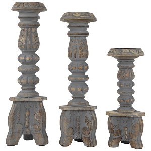 Northlight Set of 3 Brushed Gray Tripod Wooden Pillar Candle Holders 18" - 1 of 4