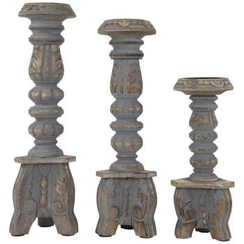 Northlight Set of 3 Brushed Gray Tripod Wooden Pillar Candle Holders 18"