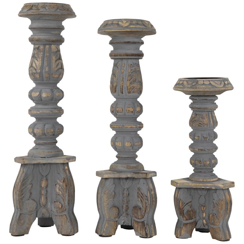 Northlight Set of 3 Brushed Gray Tripod Wooden Pillar Candle Holders 18", 1 of 6