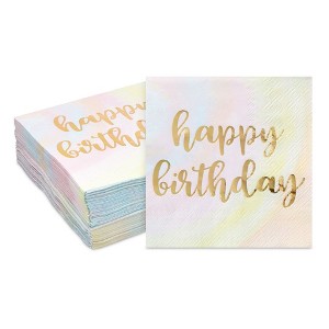 Blue Panda 50 Pack Rainbow Pastel Party Decorations, Happy Birthday Tie Dye Napkins (5 In) - 1 of 4