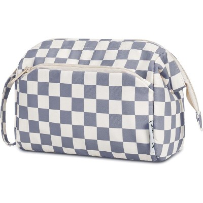 Narwey Checkered Makeup Bag Women Wide-open Make up Bag