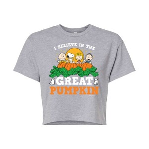 Women's - Peanuts - I Believe In The Great Pumpkin Cropped Graphic T-Shirt - 1 of 4