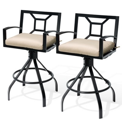Pellebant 2pc Aluminum Outdoor Swivel Bar Stools with Sunbrella Cushion Patio Counter Height Barstools