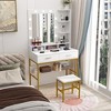 Makeup Vanity Desk With Mirror And 9 LED Lights, Adjustable Brightness, Makeup Vanity Table Set With Stool Drawers & Open Shelves for Bedroom White - 3 of 4