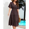 Women's Casual Wrap V Neck Midi Dress Short Sleeve Smocked Waist Tiered A Line Pleated Flowy Long Dress - 3 of 4