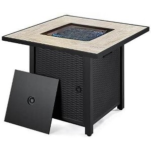 32 in  60,000 BTU Black Propane Fire Pit with Steel Lid, Lava Rock, 2 in 1 Design for Patio, Deck, Garden - 1 of 1