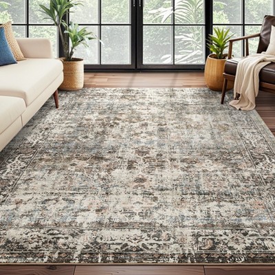 Soft Boho Vintage Low Pile Washable Large Indoor Area Rug for Living Room Bedroom Dining Room