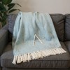 HomeRoots 55" X 70" Sky Blue And White Herringbone Cotton Blend A Initial Throw Blanket with Tassels And Embroidery - 2 of 4