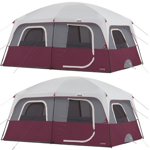 Core Straight Wall 14 X 10ft 10 Person Cabin Tent 2 Room & Rainfly, Red (2  Pack) : Target