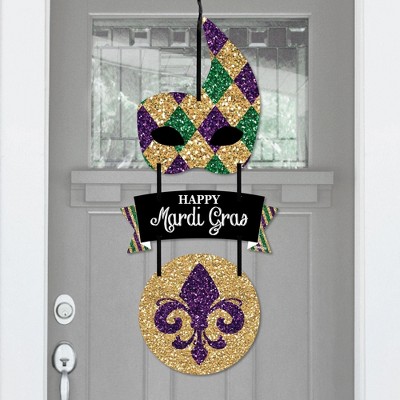 Big Dot of Happiness Mardi Gras - Hanging Porch Masquerade Party Outdoor  Decorations - Front Door Decor - 3 Piece Sign