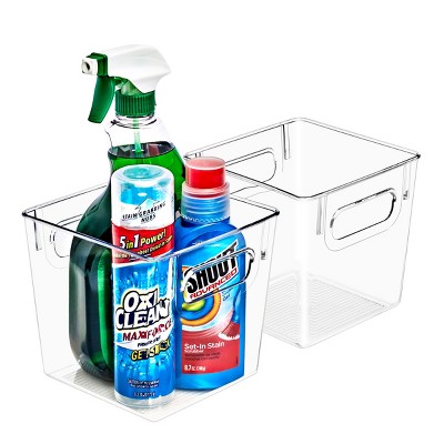 Sorbus 2 Pack Small Clear Plastic Storage Bins with Handle - Organization and Storage for Laundry Room, Closet, Under Sink, Bathroom and more